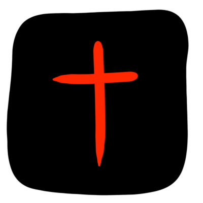 a thin red cross on a black backdrop.